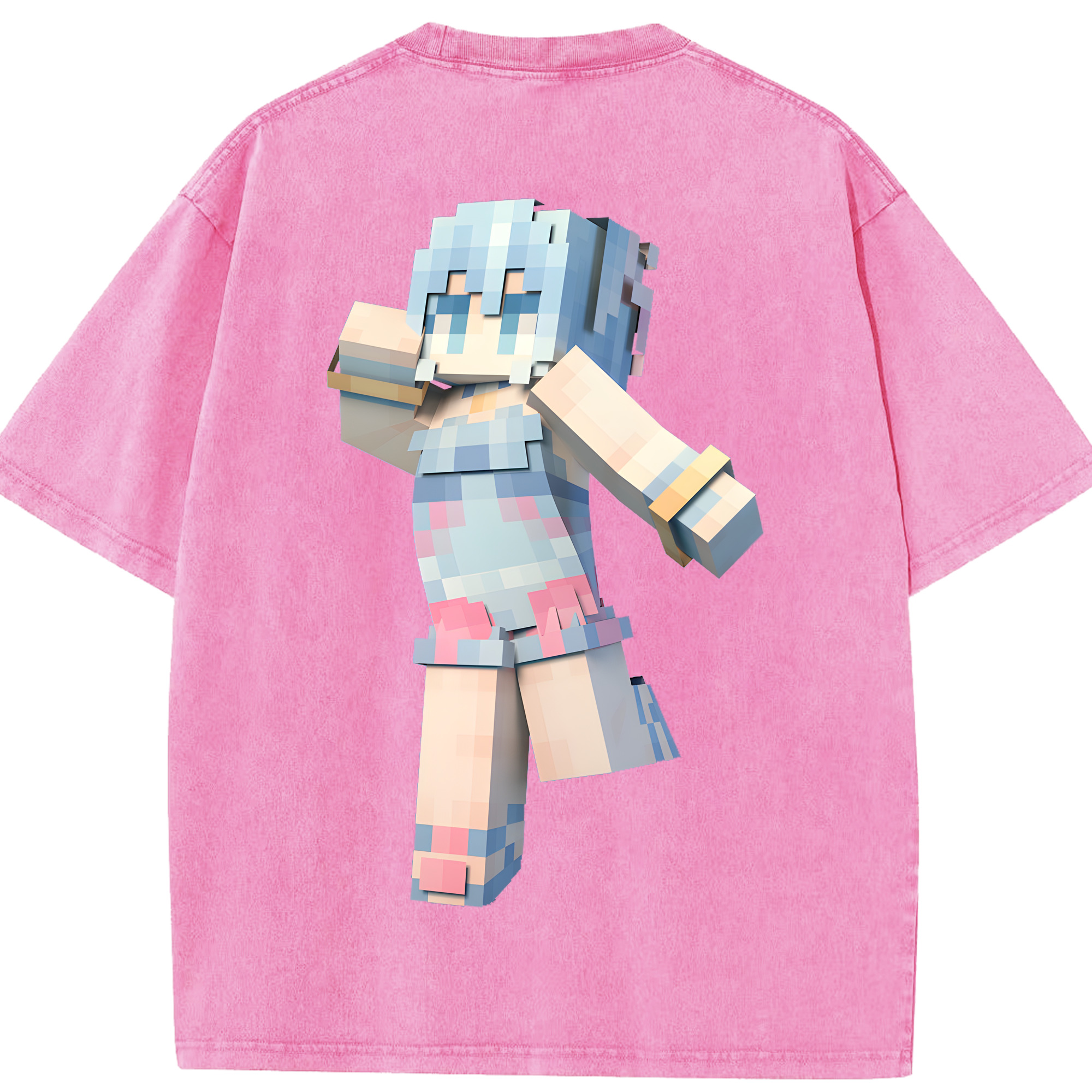 （画像用） マインクラフト ブロックの世界 Minecraft MC Block world 綿100% ヴィンテージ風 半袖Tシャツ（背面プリント）